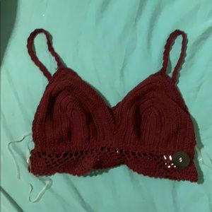 Burgundy wine red crochet crop top